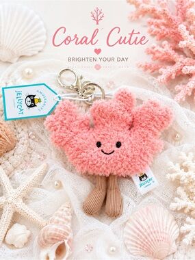 Jellycat Amuseables Coral bag charm keychain NWT